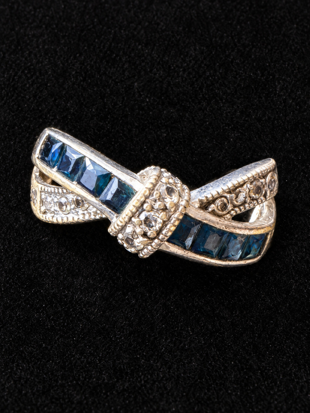 โ๏ธ Art Deco-Style Ring | Blue Crystal Crossover Bow | Size 9 ๐